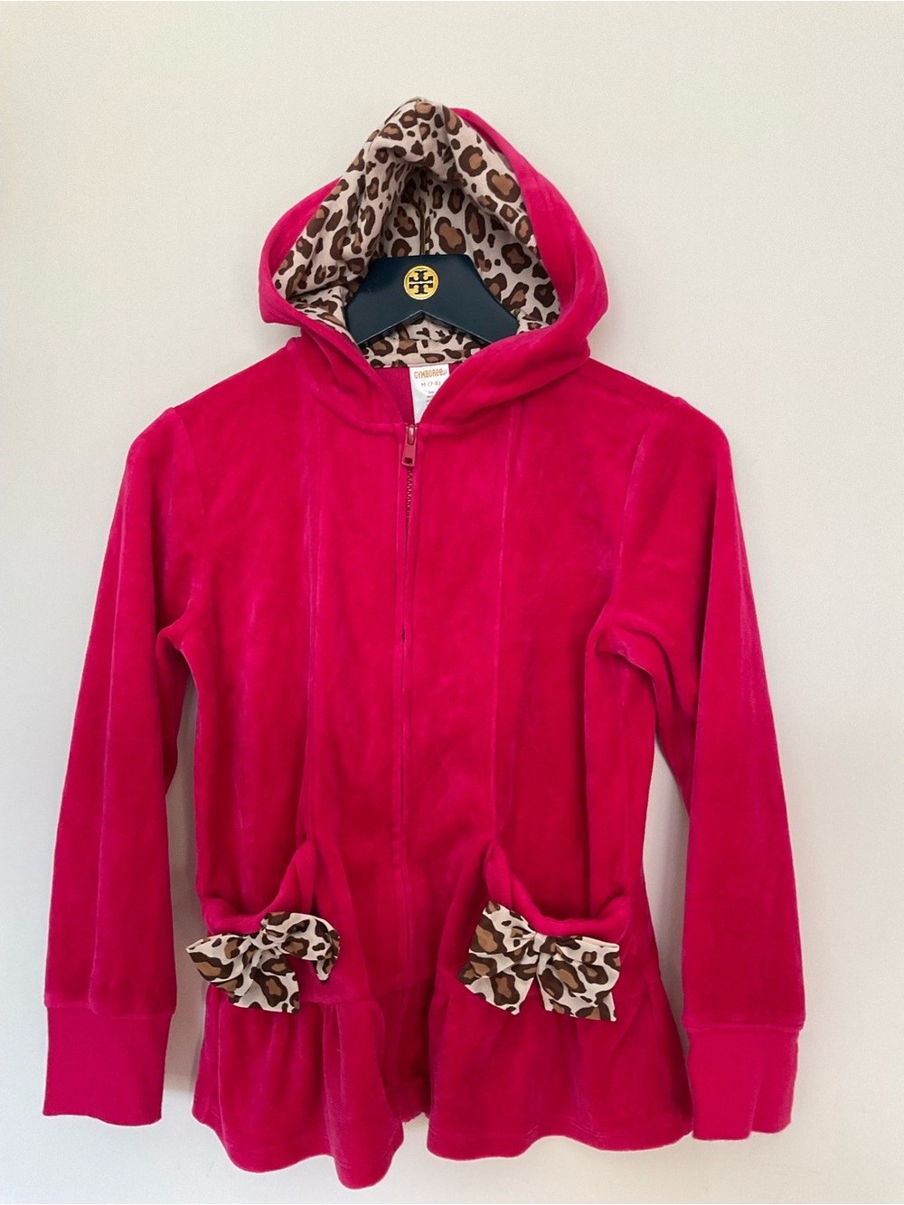 Gymboree Kids Velvet Zip Hoodie with Leopard Trim - Pink Size M(7-8)